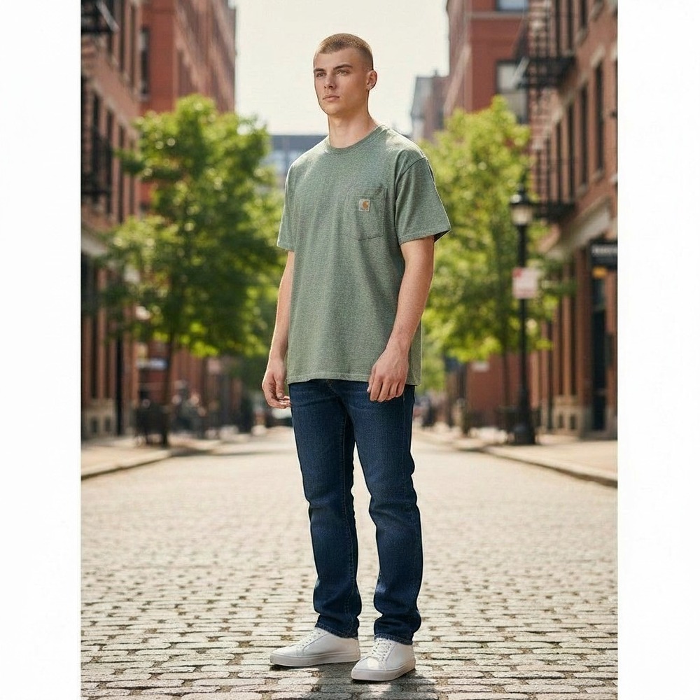 Carhartt Mens Loose Fit Pocket Tee Heather Green Workwear Gorpcore Streetwear S